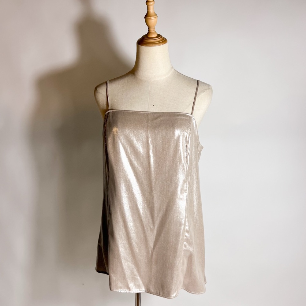AKRIS PUNTO Champagne Shimmer Metallix Square Neck Cami Tank US 10